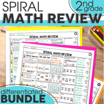 Preview of Math Worksheets Spiral Review for 2nd Grade - End of Year Math Review Packet