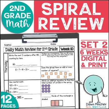 Preview of 2nd Grade Math Review Daily Spiral Morning Work Warm Ups Print & Google Set 2