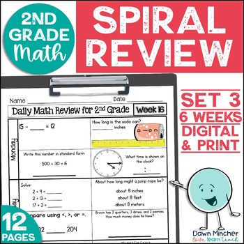 Preview of 2nd Grade Math Review Daily Spiral Morning Work Warm Ups Print & Google Set 3
