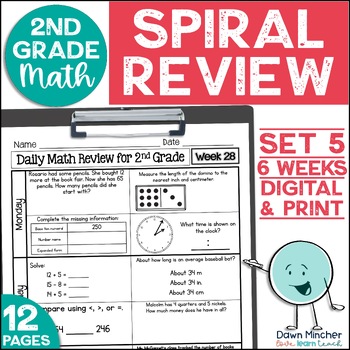 Preview of 2nd Grade Math Review Daily Spiral Morning Work Warm Ups Print & Google Set 5