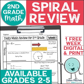 Preview of 2nd Grade Math Review Daily Spiral Morning Work Warm Ups Print & Google Week 1