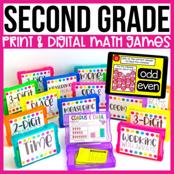Preview of 2nd Grade Math Review Games & Centers | Digital and Print | Centers