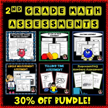 Preview of 2nd Grade Math Assessments & Skills Review Worksheets NO PREP BUNDLE