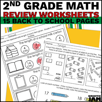 Preview of 2nd Grade Math Review Packet Back to School Math Activities for Second Grade