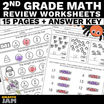 Preview of 2nd Grade Halloween Math Review Packet of Halloween Activities for Math Review