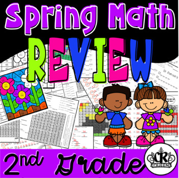Preview of 2nd Grade Math Review Packet with St Patrick and Spring Theme