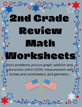 Preview of 2nd Grade Math Review Patriotic Pages - NO PREP