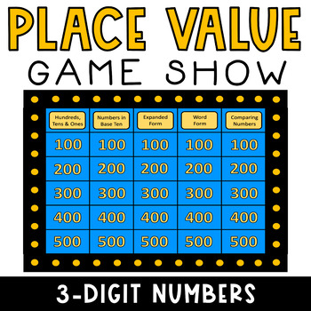 Preview of 2nd Grade Math Review Place Value to 1000 Game Show 3-Digit Numbers EDITABLE
