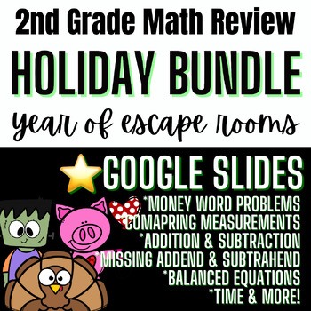 Preview of 2nd Grade Math Review Games, Interactive, Digital Escape Rooms in Google Slides