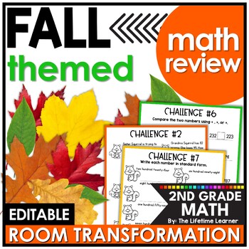 Preview of 2nd Grade Fall Math Review Classroom Transformation Autumn Escape Room