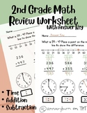 2nd Grade Math Review Worksheet- Two Digit Subtraction, 3 