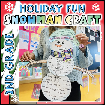 Preview of 2nd Grade Math Snowman January Winter Craft Time, Addition, Place Value