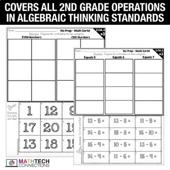 2nd Grade Math Sorts - Set 1 Addition, Subtraction, Odd and Even Numbers