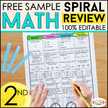 Preview of 2nd Grade Math Spiral Review | 2 Weeks FREE