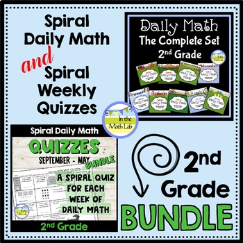 Preview of 2nd Grade Math Spiral Review Daily Math AND Weekly Spiral Quizzes MEGA BUNDLE