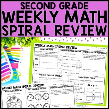 Preview of 2nd Grade Math Spiral Review | Daily Math Warm Up, Quiz