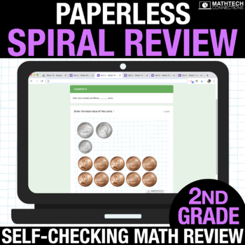 Preview of Digital Math Spiral Review 2nd Grade Paperless Morning Work Google Forms Math