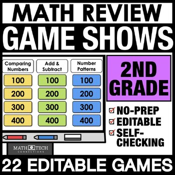 Preview of 2nd Grade Math Spiral Review Game Show PowerPoint TEST PREP Activities BUNDLE