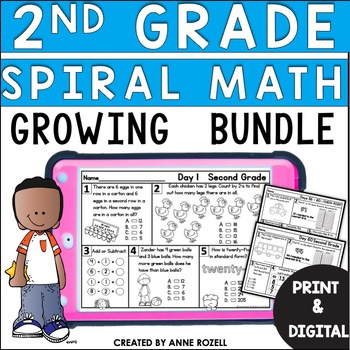 Preview of 2nd Grade Math Spiral Review | Math Morning Work | GROWING BUNDLE
