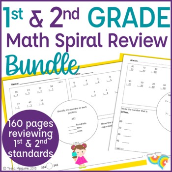 Preview of 2nd Grade Math Spiral Review | Morning Work | 1st Grade Review | Bundle
