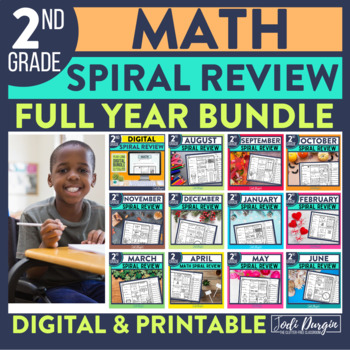Preview of 2nd Grade Math Spiral Review Practice for the Entire Year | Printable & Digital