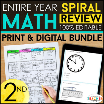 Preview of 2nd Grade Math Spiral Review & Quizzes | DIGITAL & PRINT