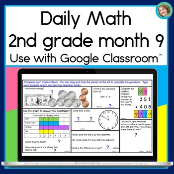 Preview of 2nd Grade Math Spiral Review Worksheet Warm Up Morning Work Digital May June EOY
