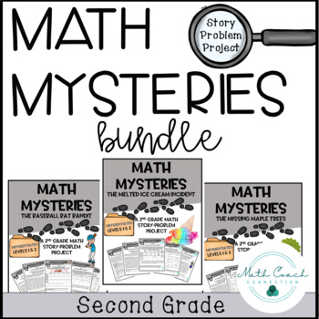 Preview of 2nd Grade Math Story Problem Solving Bundle | Second Grade Math Mystery Projects