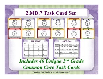 Preview of 2nd Grade Math Task Cards 2 MD.7 Practice of Time Measurement 2.MD.7