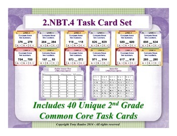 Preview of 2nd Grade Math Task Cards 2 NBT.4 Compare Two Three-Digit Numbers 2.NBT.4