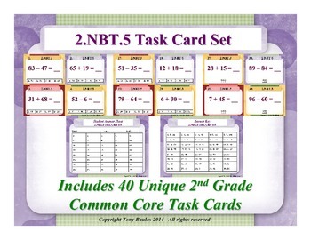 Preview of 2nd Grade Math Task Cards 2 NBT.5 Add & Subtract Within 100 2.NBT.5