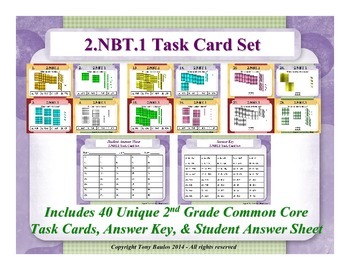 Preview of 2nd Grade Math Task Cards 2.NBT.1 Understand Place Value 2 NBT.1