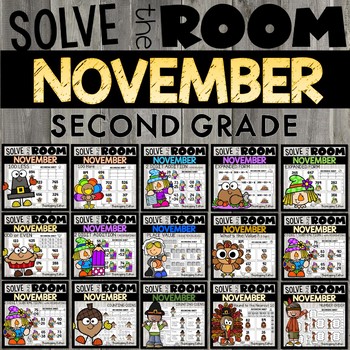 Preview of 2nd Grade Math Task Cards - November Thanksgiving 2 Digit Addition 100 More Less
