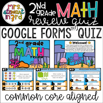 Preview of 2nd Grade Math Test Google Forms™ Quiz - all standards covered!
