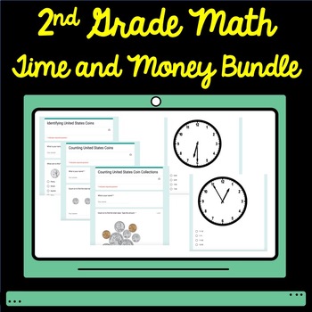 Preview of 2nd Grade Math Time and Money Google Form Assessment Bundle