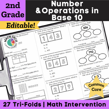 Preview of 2nd Grade Math Intervention Worksheets Place Value, Addition & Subtraction