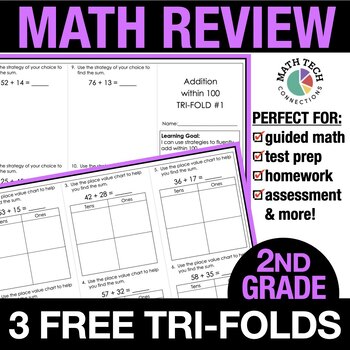 Preview of 2nd Grade Math Review FREE Trifolds, Math Brochures, Math Intervention Test Prep