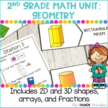 Preview of Geometry: Identifying Shapes, Arrays, Fractions | A 2nd Grade Math Unit