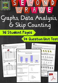 Preview of 2nd Grade Math Unit & Test: Graphs, Data Analysis, Skip Counting ***PDF