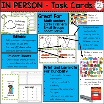 2nd Grade Math Version 1 Task Cards Module 1 Lesson 1 - Print & Digital