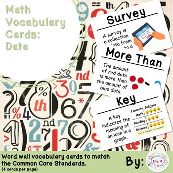 Preview of 2nd Grade Math Vocabulary Cards: Data