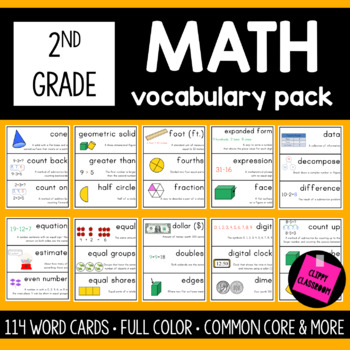 2nd Grade Math Vocabulary Cards For The Whole Year Common Core Aligned