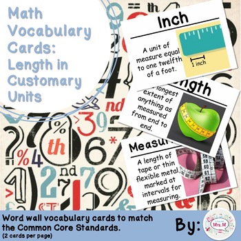 Preview of 2nd Grade Math Vocabulary Cards: Length in Customary Units (Large)