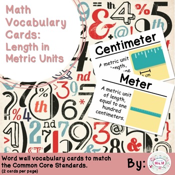 Preview of 2nd Grade Math Vocabulary Cards: Length in Metric Units (Large)