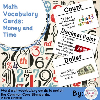 Preview of 2nd Grade Math Vocabulary Cards: Money and Time