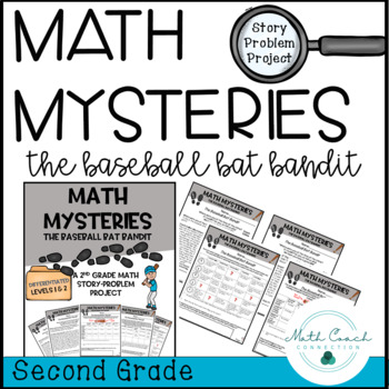 Preview of 2nd Grade Math Word Problem Project | Math Mysteries Baseball 