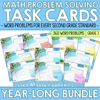 Preview of 2nd Grade Math Word Problem Task Cards BUNDLE | Printable & Digital