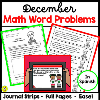 Preview of 2nd Grade Math Word Problems December in Spanish CCSS 2.OA.1 Problemas