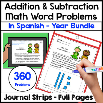 Preview of 2nd Grade Math Word Problems In Spanish Problemas de Suma y Resta