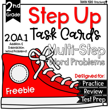 Preview of 2nd Grade Math Word Problems Task Cards Multi-Step 2.OA.1 FREEBIE